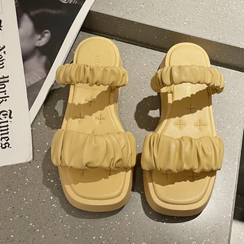 Vara Tocuri Înalte de Moda Cutat Design de Bandă Papuci Femei Deget de la picior Deschis Catâri Pene Platforma de Alunecare pe Pantofi Casual Balerini Sandale