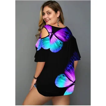 Vară Stil Nou Doamnelor fara Bretele de Mari Dimensiuni de Imprimare cu mânecă Scurtă tricou Vrac Femeie Fluture de Imprimare Rotund Gât de Sus WH32