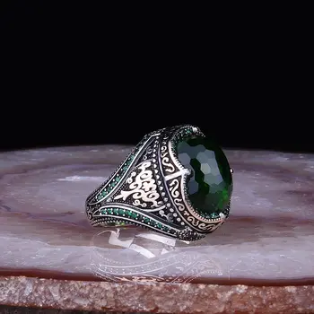 Verde Piatră prețioasă Inel Argint 925 Barbati Inel cu Cristal de Zirconiu de Piatră, de Formă Rotundă, Bijuterii handmade cadou pentru el