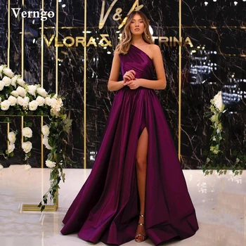 Verngo Elegant Violet Rochii De Seara Lungi Un Umăr Satin Partea De Fantă Maix Prom Rochii Simplu Ocazie Formale Rochie De Petrecere