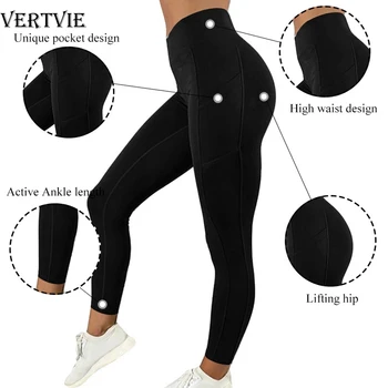 VERTVIE de Rulare Solid Pantaloni cu Talie Înaltă Fitness Yoga Pantaloni Cu Buzunar Colanti Femei Yoga Pantaloni Sport de Antrenament de Formare Jambiere
