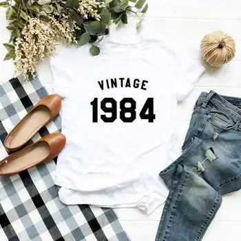 Vintage 1984 Ziua de Moda Casual, din Bumbac Tricou Femei Grafic 37 Tricou O-Gat Maneci Scurte Sus Teuri Plus Dimensiunea Îmbrăcăminte