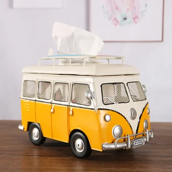 Vintage Fier De Artă Autobuz Model Cutie De Tesut Figurine Retro Van Design Auto Șervețele Titularul Acasă Decro