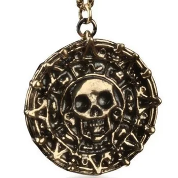 Vintage Piratii din Caraibe Aztec Skull Colier Circular Pandantiv Lanț de Gât pentru Bărbați 2021 Seturi de Bijuterii Accesorii Metalice