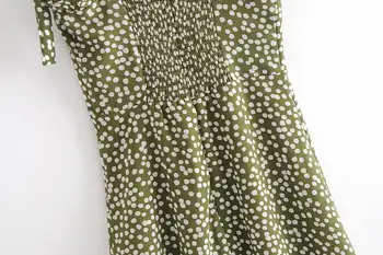 Vintage stil francez Green Dot Imprimare Femei Rochie Cravată Arc Curea fără Mâneci Rochie Mini Sexy Beach Femei Rochie de Vacanță