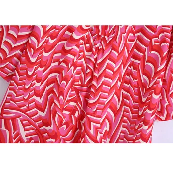 VUWWYV Za 2021 Timp Tricou Femei Red Print Supradimensionat Tricou Femeie de Vara Vintage Bluze Elegante Femei, Tunici Moda Streetwear