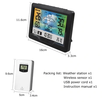 Wireless Statie Meteo de Interior, în aer liber Ecran Color Prognoza Meteo Gara cu Senzor Digital de Temperatură și Umiditate Ecartament