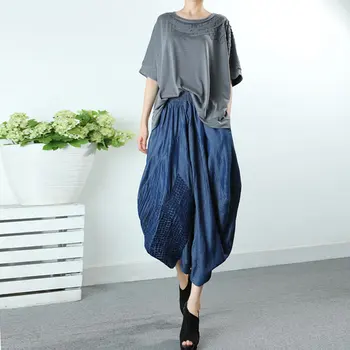 XITAO Vara Noi Femei Pantaloni Seturi de Moda Casual Culoare Solidă Vrac O-gât Guler de Sus Simplitate Vițel-lungime Pantaloni WMD0780