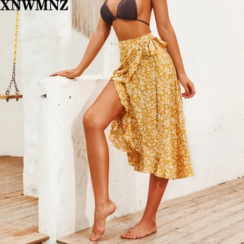 XNWMNZ za Femei Sexy Florale Talie Mare Ciufulit Fusta Lunga Split Boho Plaja Folie Fuste S-XL Plus dimensiune