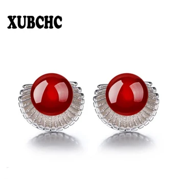 XUBCHC Tendy Stil Roșu Negru Semi pietre Prețioase Oțel Alb Cercei Stud Simplu Cercel Moda Bijuterii pentru Femei cel Mai bun Cadou