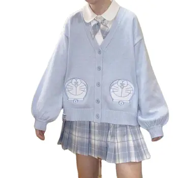 Y2k Harajuku Supradimensionat Drăguț Albastru V-neck Cardigan pentru Femei Sprin Toamna Japoneză Jk Tricotate Pulover Lung Topuri 2021