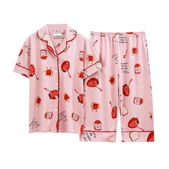 YIHAXUAN 2021 Noi Maneci Scurte Codrin Bumbac Pijama de Vara pentru Femei Mari Cardigan Uzura Acasă Set Fabrica de Vânzări Directe