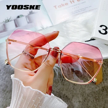 YOOSKE Supradimensionate fără ramă de ochelari de Soare Femei 2021 Brand Designer de Ochelari de Soare de sex Feminin de Metal Moda Albastru Roz Shades ochelari de soare UV400