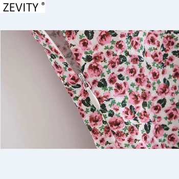 Zevity Femei Dulce V-Gât Lace Up Imprimare Florale Rochie Mini Chic Feminin fără Mâneci Fermoar Lateral Casual de Vara Vesta Vestidos DS8354