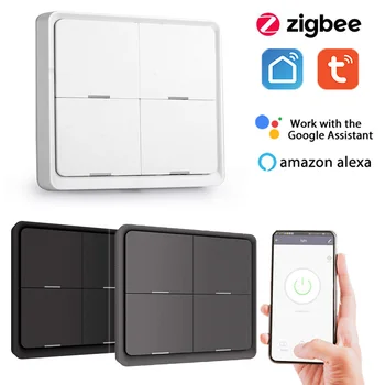 ZigBee 4Gang DIY Inteligent Scena Switch,Wireless de Automatizare Acasă Switch-uri,Tuya de Viață Inteligentă APP Control de la Distanță,Alexa Start Google Voice