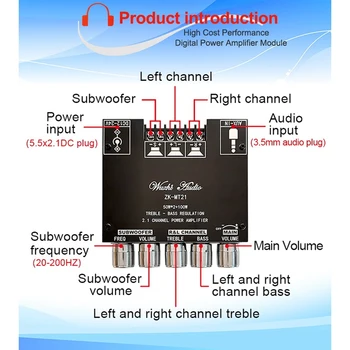 ZK-MT21 2.1 Canale Bluetooth 5.0 Subwoofer Amplificator de Bord 50WX2+100W Putere Audio Stereo Bord Amplificator Bass AMP AUX