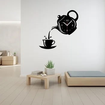 1 BUC 3D DIY Ceas de Perete Tăcut Acrilice Ceașcă de Cafea Ceainic Bucătărie Acasă Living Autocolant Decorativ