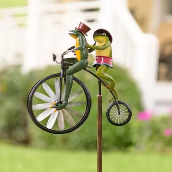 1 buc Biciclete de Epocă Metal Wind Spinner Decor cu Bicicleta Broaște Metal Wind Spinner Grădină Acasă Iepurași Wind Spinner Decor