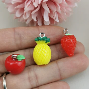 10buc 3D de Fructe de Mere Banane Struguri Pinapple Lamaie Rășină Farmece se Potrivesc DIY Brățară Bijuterii Găsirea Manual de Capsuni Cercel Decor