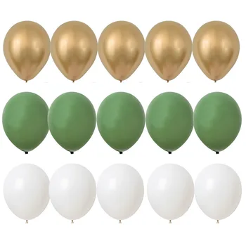 15buc 10inch Balon Kit Verde Alb foita de Aur de Bile Pentru Ziua de nastere Aniversare de Nunta Jungle Party Decor Casa si gradina