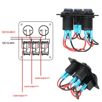 2/3 Gasca Masina Panou Comutator LED12~24V Circuit de Control Voltmetru Digital Dual USB Port Outlet Combinație Nava Piese de Interior Albastru