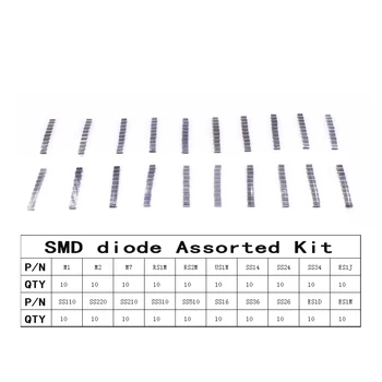200pcs/lot diode SMD Asortate Kit 20value SS110 SS220 SS210 SS310 SS510 SS16 SS26 SS34 SS36 ES1J ES1D M7 M4 US1M M1 M2