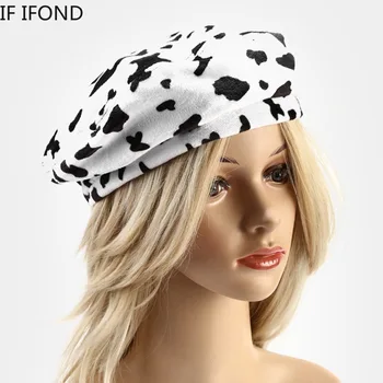 2020 Femei Chic Elegant Doamnelor Bereta Pălării Cald Confortabil Animale Vaci Tipărite Pălării Toamna Iarna Octogonal Capac De Vânzător De Ziare