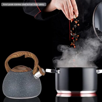 2021 din Inox de 3L de Ceai Ceainic de Apă din Lemn Model Handlewith Fluier Plita cu Inducție Aragaz, Ceainic Instrumente de Gătit