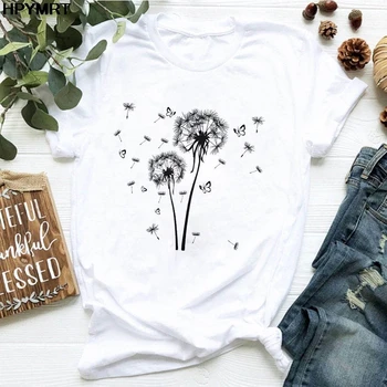 2021 noi de Vara Florilor de Papadie Buchet de Imprimare Femei Tricou Casual tricou alb Amuzant Tricou Cadou Pentru o Doamnă Tânără Topuri
