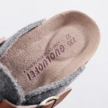 2021 Nou Hot Femei Slide-uri Papuci de Înaltă Calitate de Lână Simțit Moale Plută Catarama Închis Toe Sandale Încălțăminte pentru Femei