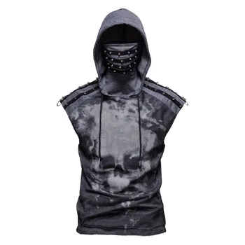2021 nouă fâșie de fitness bărbați craniu de imprimare cyberpunk ninja costum cu gluga fără mâneci T-shirt masca de echitatie M-3XL