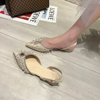 2021 vara noi de sandale plate subliniat toe stras singur pantofi toc gros de moda