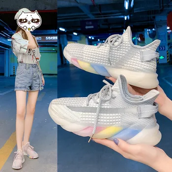 2021 Vara Nou Stil coreean Adidași ochiurilor de Plasă Respirabil de Zbor Țesute de Femei Pantofi de Funcționare Curcubeu Pantofi F01