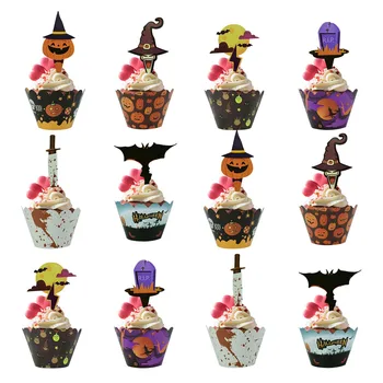 24buc Petrecere de Halloween Ambalaje Cupcake Toppers de Copt Tort Ceașcă Decoratiuni Tort de Decorare pentru Petrecerea de Halloween Consumabile