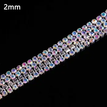 2MM Lățime Cristale de Cusut Stras Lanț Coase Pe Pietre Pentru Haine Strass Lanț Cu Flatback Argint cu Gheare de Sticlă Ambarcațiuni DIY
