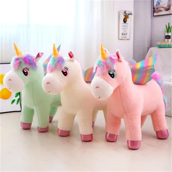 30-50cm Strălucire Minunat Curcubeu Aripi Unicorni Jucărie de Pluș Gigant Unicorn Animalele de Jucărie Umplute Papusa Păr Pufos Zbura Calul de Jucărie pentru Chi