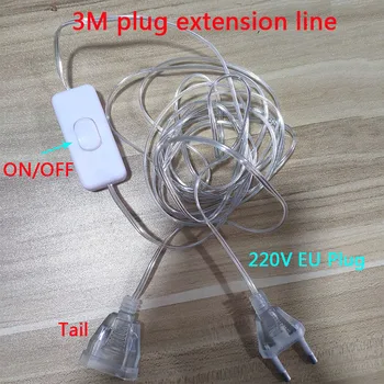 3M UE de Alimentare Cablu de Extensie Plug Transparent Standard de Alimentare prelungitor Pentru Casa de Vacanta Șir Led Lumina Lumini de Crăciun