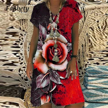 5XL 2021 Moda Vintage Print Casual, O Rochie-Linie Vară Elegant Colotful Femei Rochie V-Neck Maneca Scurta Rochie de Plaja Vestidos