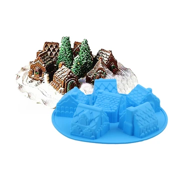 6 Găuri de turtă dulce Copt 3D Decorare Instrument de Silicon Cookie-uri Bakeware Tort Mucegai Case de Crăciun de Ciocolată