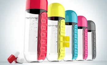 600ml 2 in 1 Sport Sticla de Apa de Plastic Combina Pastilă pe Zi Cutii Organizator Băut Sticle etanșe de Sticlă Pahar în aer liber