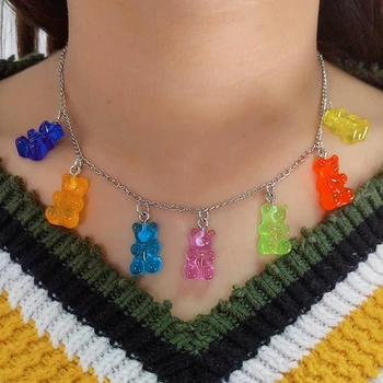 7 Culori De Curcubeu Mândrie Jeleu Drăguț Urs Gummy Coliere Pentru Femei Fete Cool Punk, Hip-Hop Rășină Coliere Accesorii