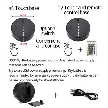 7 Culori deschise Cablu USB Telecomanda Lumina de Noapte Touch 3D Led Lampă de Noapte Bază de Acasă, pe Masa din Dormitor Decor Înlocuire Lumina
