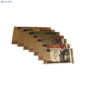 7pcs de Înaltă Calitate Placat cu Aur de 24K Euro, Bani Falși Comemorative Note Colecție de Suveniruri Antic Decor 5-500 de Dolari