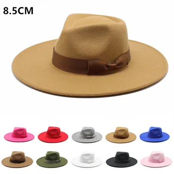 8.5 CM Lățime Brim Fedora Pălărie cu Arcul Clasic Femei Barbati Casual Toamna Iarna Pălărie Panama Jazz Capac Trilby Capac en-gros