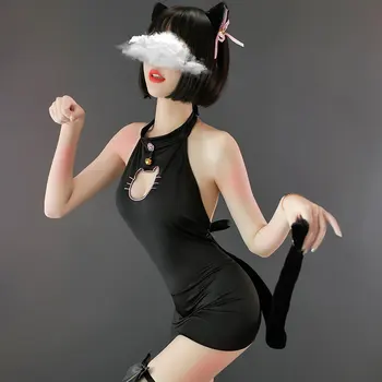 Alba Pisica Neagra Sexy Lenjerie Drăguț Costume de Halloween Costume pentru Femei Adult Erotic Cosplay Pisica Obraznic Ușuratică Sexuale Haine