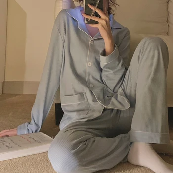 Alien Kitty Albastru Minimalist Elegant De Toamnă Liber Îmbrăcăminte De Noapte De Înaltă Calitate 2021 Noi Femeile Sexy Scurtă Confortabil Homewear Seturi De Pijamale