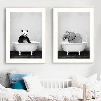 Animale copil În Cadă Panza de Artă Postere și de Imprimare Leu Panda Panza Picturi pe Perete pentru Camera Copii Decor Poze