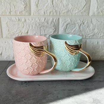 Aur Coada de Sirena cana cana de cafea Cana Ceramica cu Maner Creative Ceai Lapte Cafea Personalizate Cana coadă de pește Cupa pentru fata womam