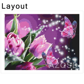 AZQSD Diamant Pictura Plină Piața de Flori Broderie Florale Mozaic obiecte de Artizanat Arta de Perete Imagine De Pietre Decor Acasă Cadou