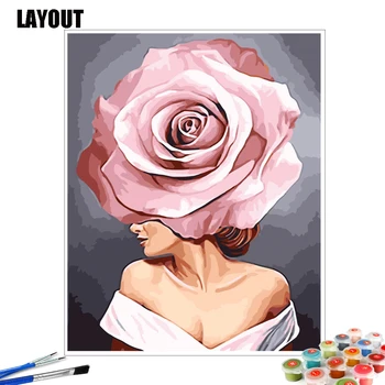 AZQSD DIY Imagine Cadru De Numărul de Flori Femeie Desen Pe Panza Pictura in Ulei De Numere Portret Kituri de Arta de Perete Moderne Cadouri